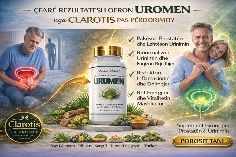 UROMEN suplement bimor nga CLAROTIS per mbrojtje trakt urinar meshkuj,  urinim natyral, mbrojtje fshikeze natyrale, mbeshtetje veshka meshkuj, suplement prostate dhe veshka, suplement natyral per meshkuj, prostate pa efekte anesore