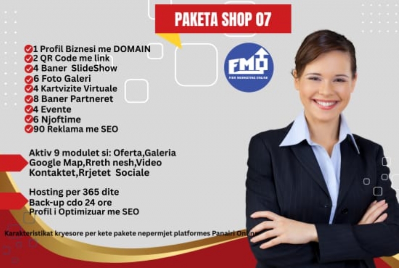 Paketa E-SHOP me 90 Reklama dhe Profil biznesi me domain ne Platformen P...